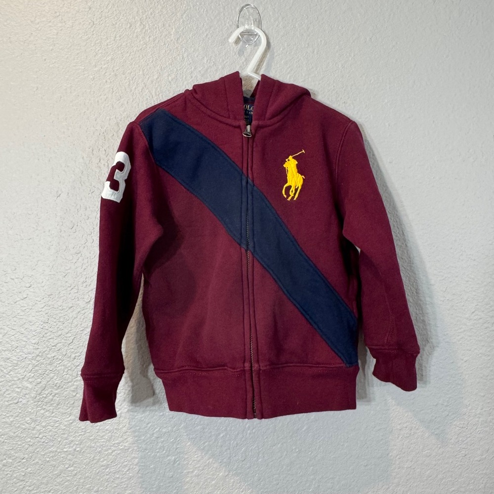 Polo Ralph Lauren Kid's Size 4/4T Maroon Big Pony Sash Zip-Up Hoodie